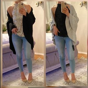 New Pretty Ruffle Trim Scarf/Shrugs Blk or Grey